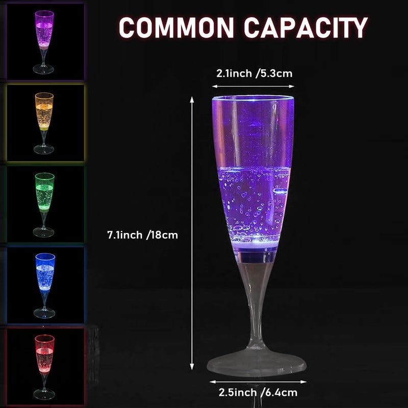 HOMEYA LED Champagne Flutes (Set of 6 Multi-Color), Water Liquid Activated Light Up Cups Flashing Wine Glasses Blinking Cocktail Whisky Drinkware Glow Dark for Christmas Halloween Party Wedding Gifts - Image 5